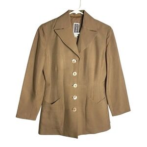 Vintage Zelda 100% Silk Shantung Blazer Jacket Womens 4 Sandy Brown 80s 90s USA
